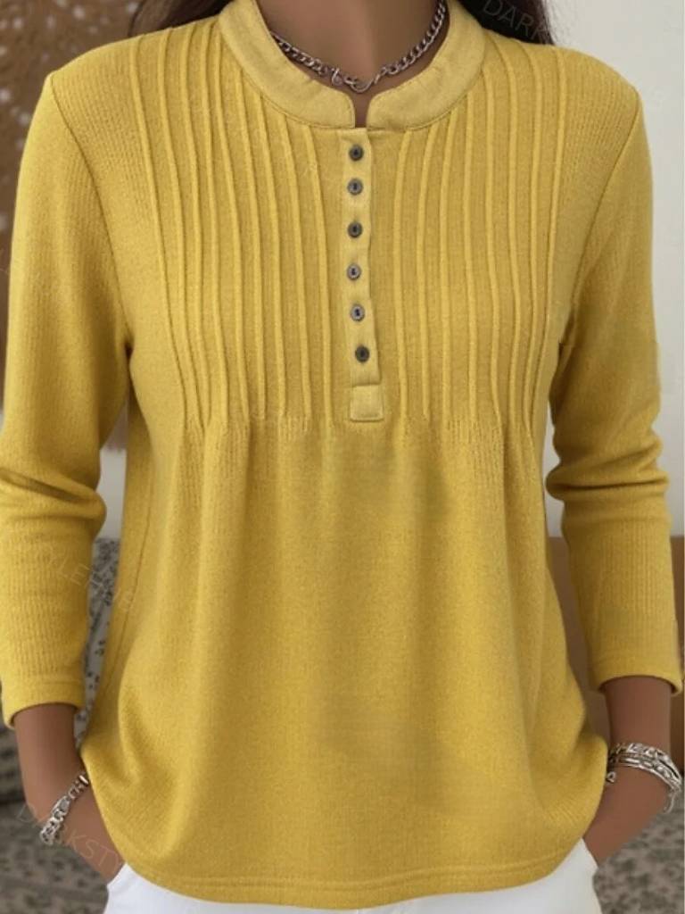 Women’s Ribbed Knit Button Placket Crew Neck Top