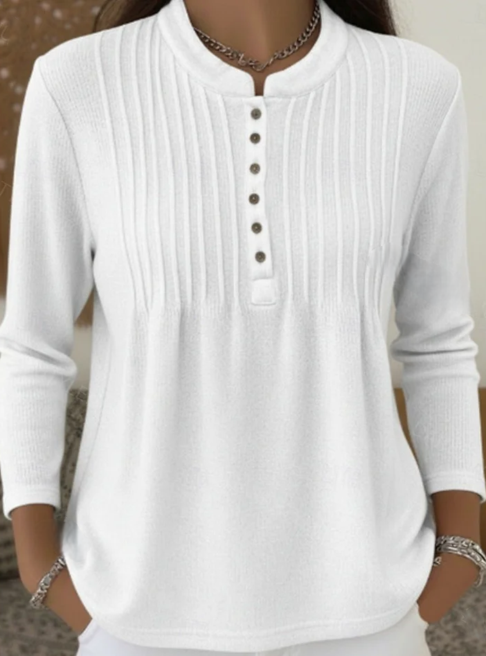 Women’s Ribbed Knit Button Placket Crew Neck Top