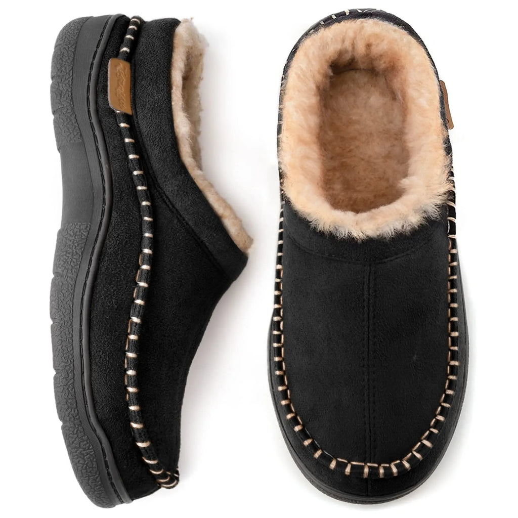 Men's Non-Slip Plush Slip-On Loafers: Warm & Wide Toe