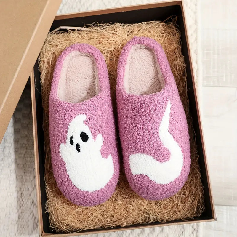 Halloween Skull & Ghost Plush Slippers