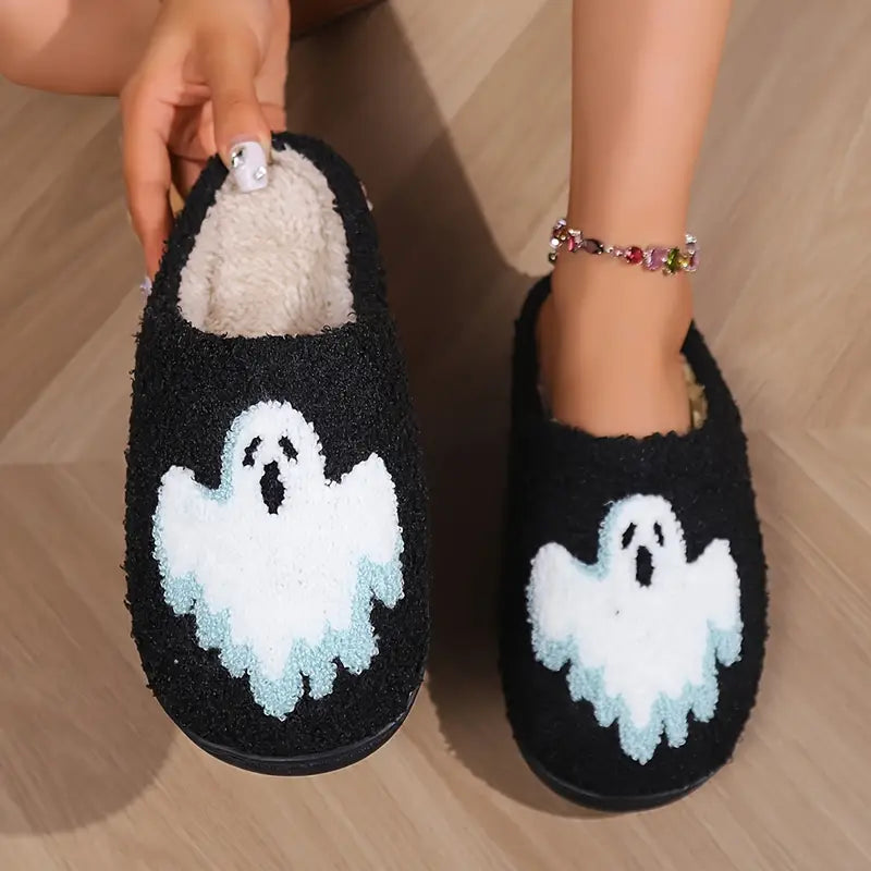 Halloween Skull & Ghost Plush Slippers