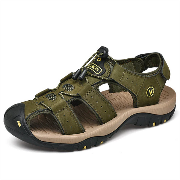 Men's Leather Pain Relief Hiking Sandals - Lightweight, Non-slip, Ergonomic