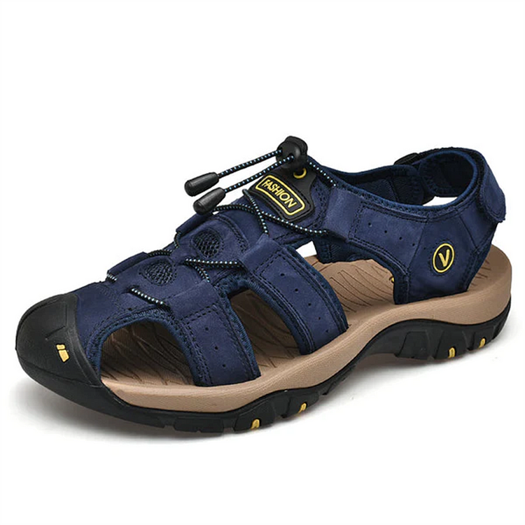 Men's Leather Pain Relief Hiking Sandals - Lightweight, Non-slip, Ergonomic