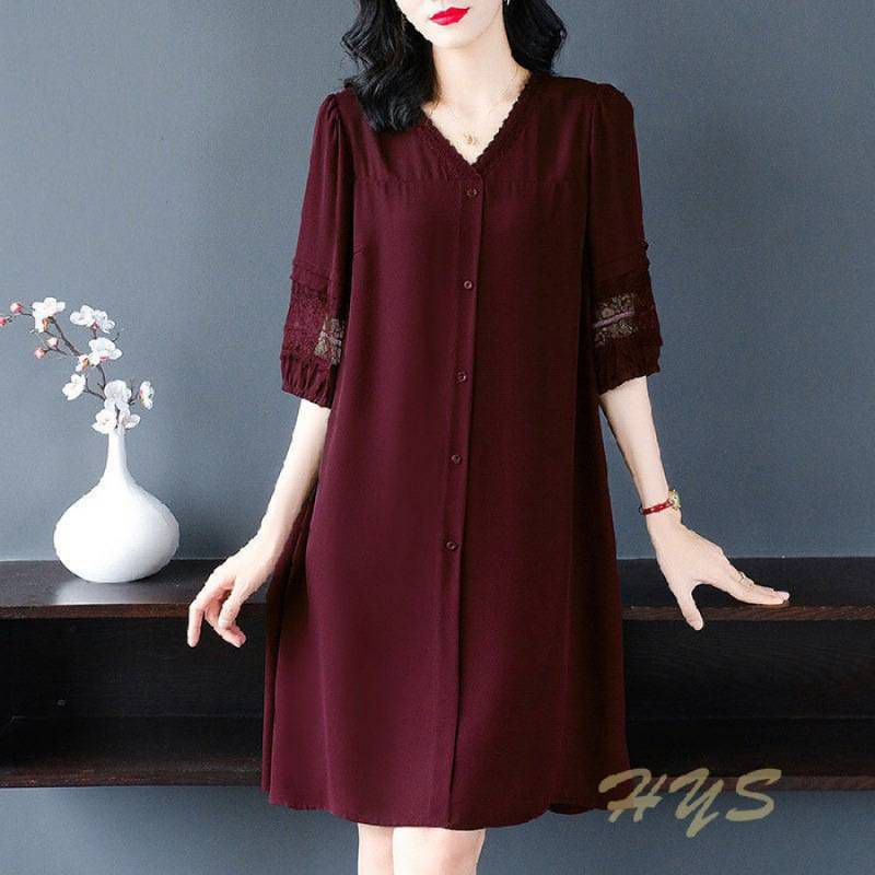 New plus size three-quarter puff sleeve loose dress