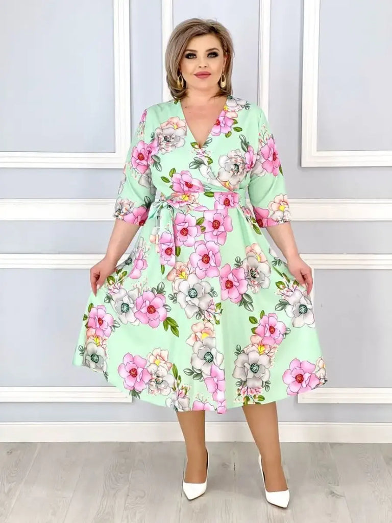 Summer new floral summer series elegant V-neck dress