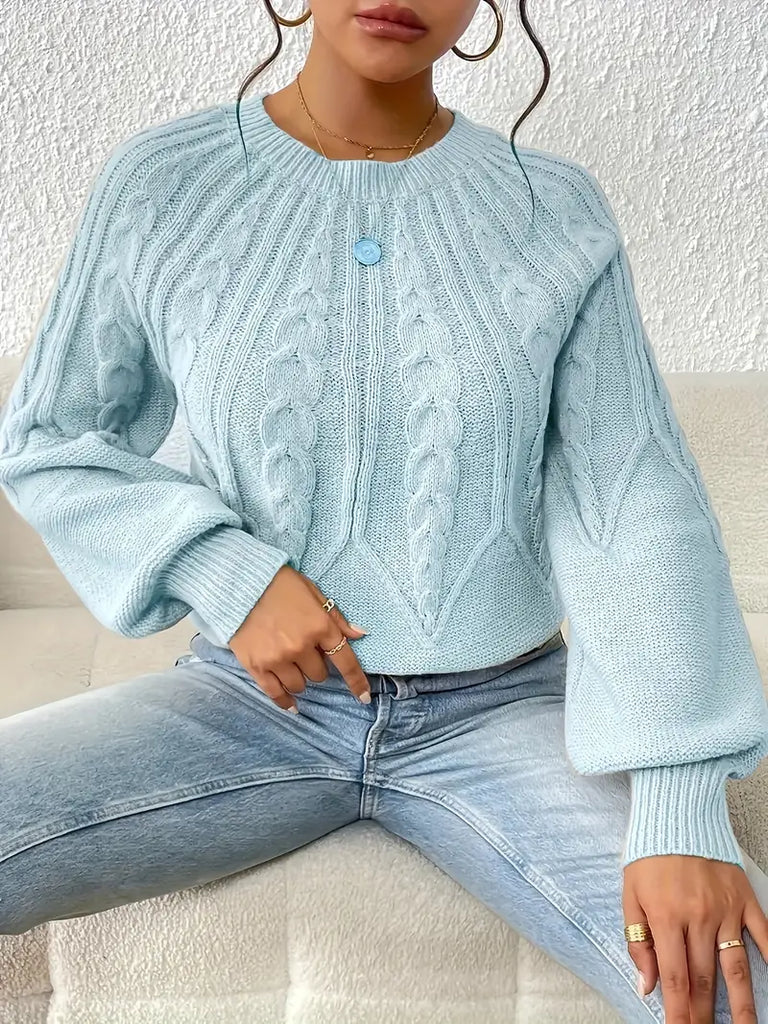 Women’s Cable Knit Lantern Sleeve Sweater