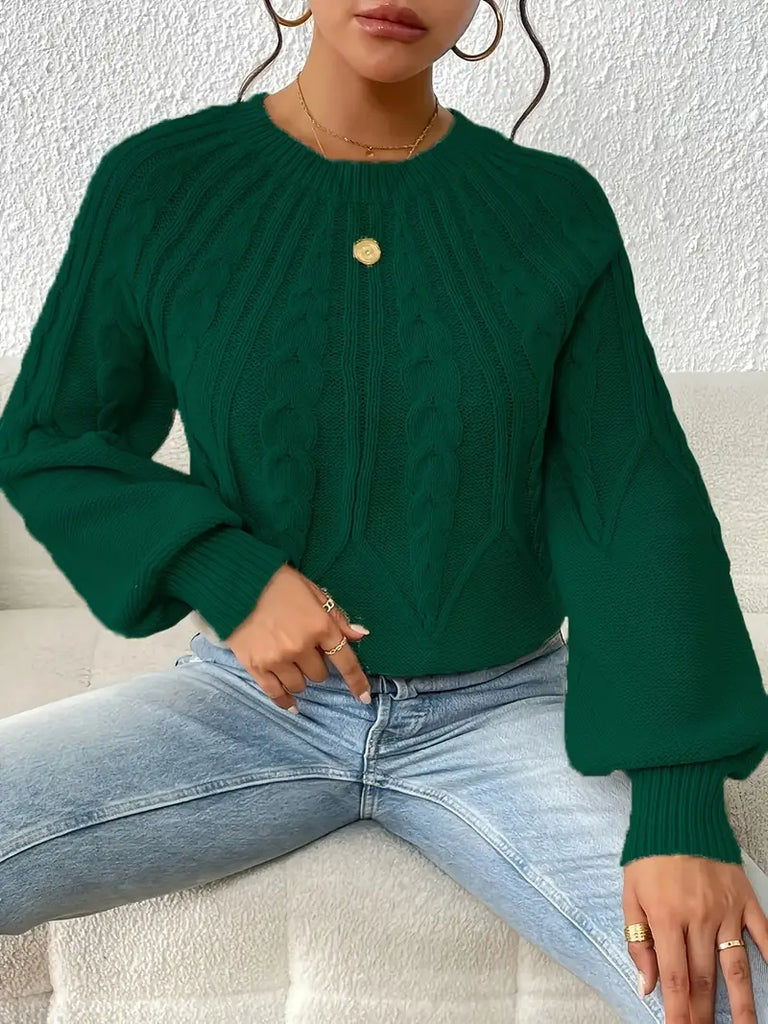 Women’s Cable Knit Lantern Sleeve Sweater