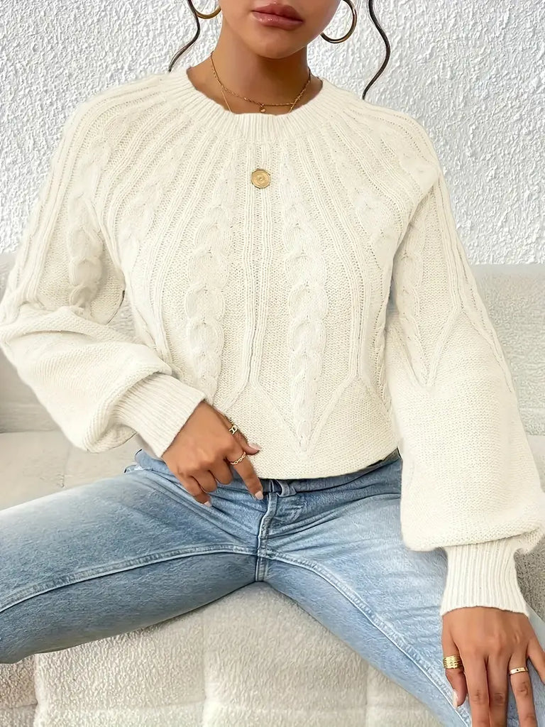 Women’s Cable Knit Lantern Sleeve Sweater