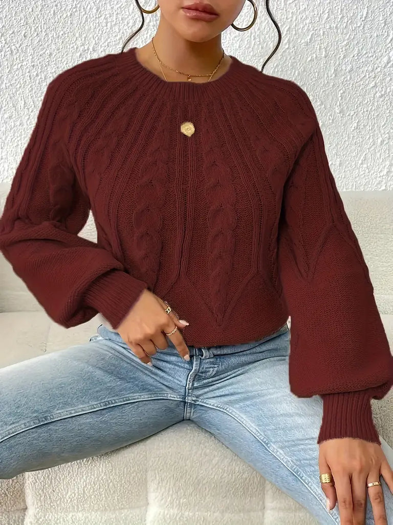 Women’s Cable Knit Lantern Sleeve Sweater