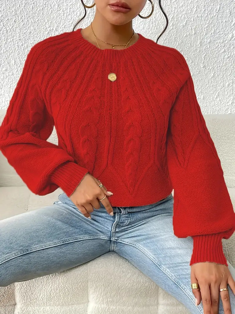 Women’s Cable Knit Lantern Sleeve Sweater