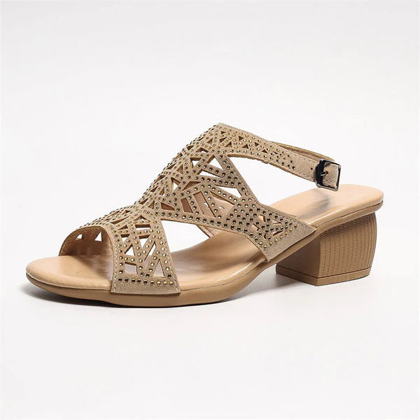 Rhinestone High Block Heel Sandal