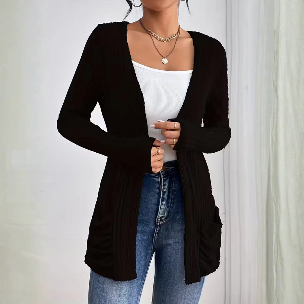 Women’s Rose-Toned Ribbed Calm Open-Front Cardigan