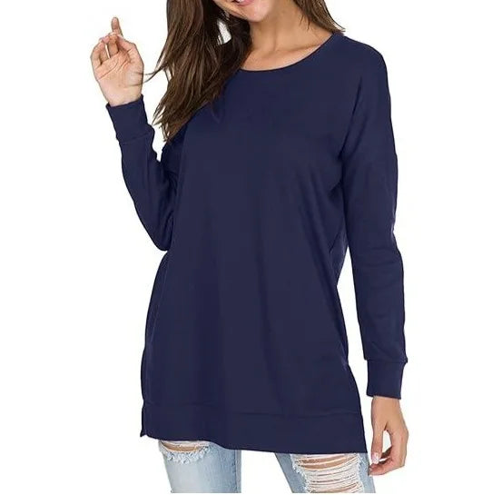 Women's Round Neck Casual Solid Colour Top