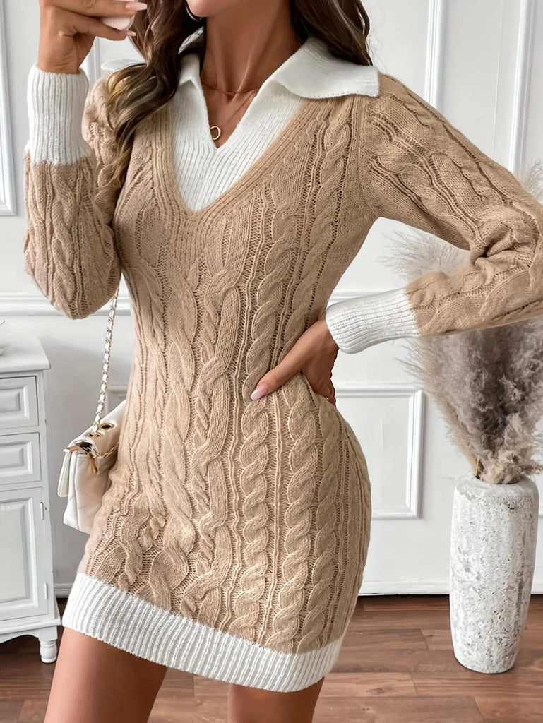 Women’s Contrast Cable Knit High-Neck Dress