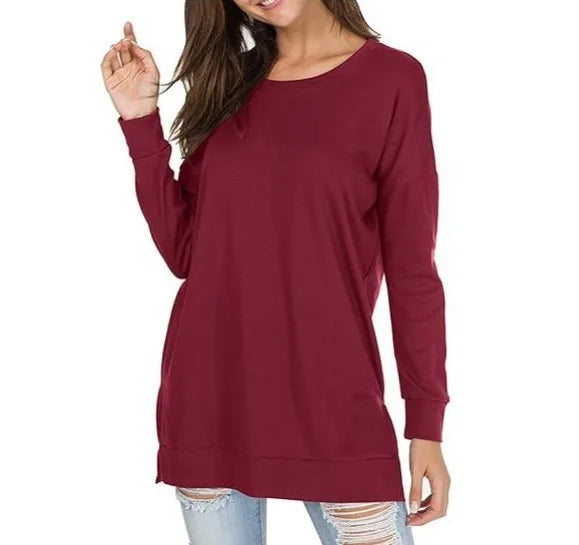 Women's Round Neck Casual Solid Colour Top