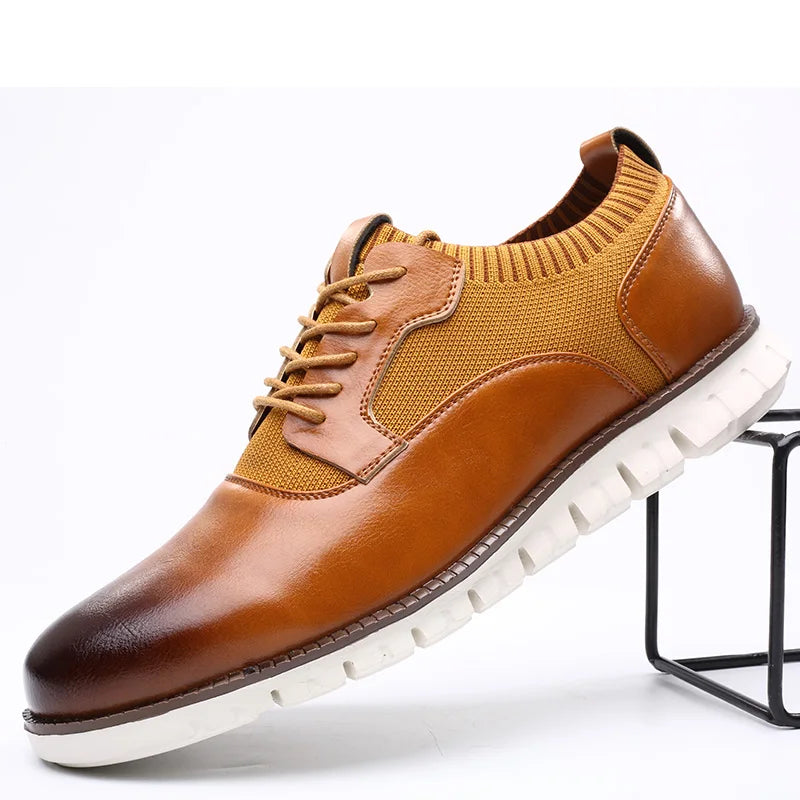Men’s Leather and Knit Lightweight Cushioned Lace-Up Shoes