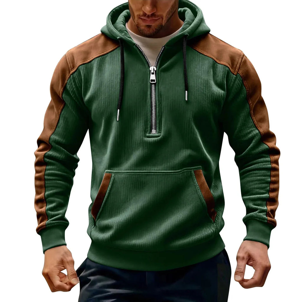 Men’s Half-Zip Contrast Panel Hooded Sweatshirt