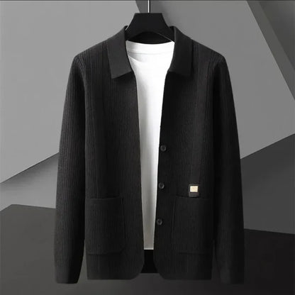 Men’s Textured Knit Cardigan with Polo Collar