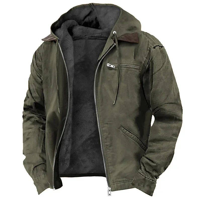 Men’s Wind-Resistant Fleece-Lined Hooded Zip Jacket