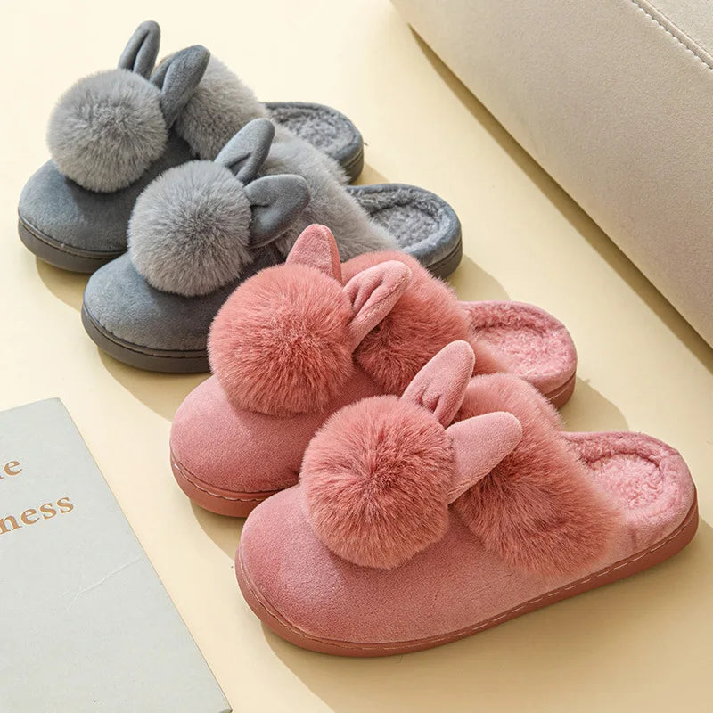 Plush Bunny Ear Slippers