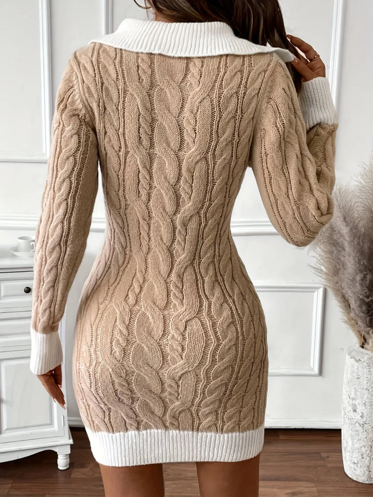 Women’s Contrast Cable Knit High-Neck Dress