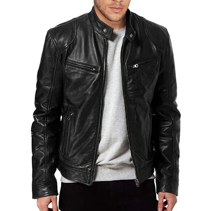 Men’s Premium Slim-Fit Leather Biker Jacket