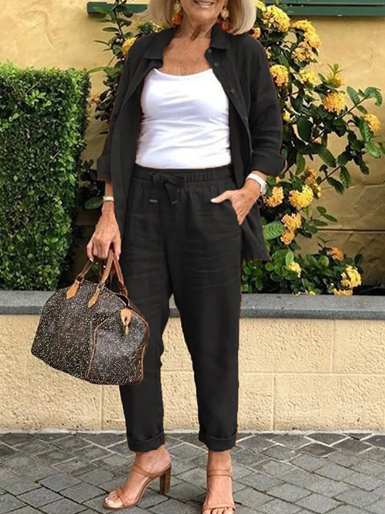 Women’s Cotton & Linen Relaxed Top and Trouser Set