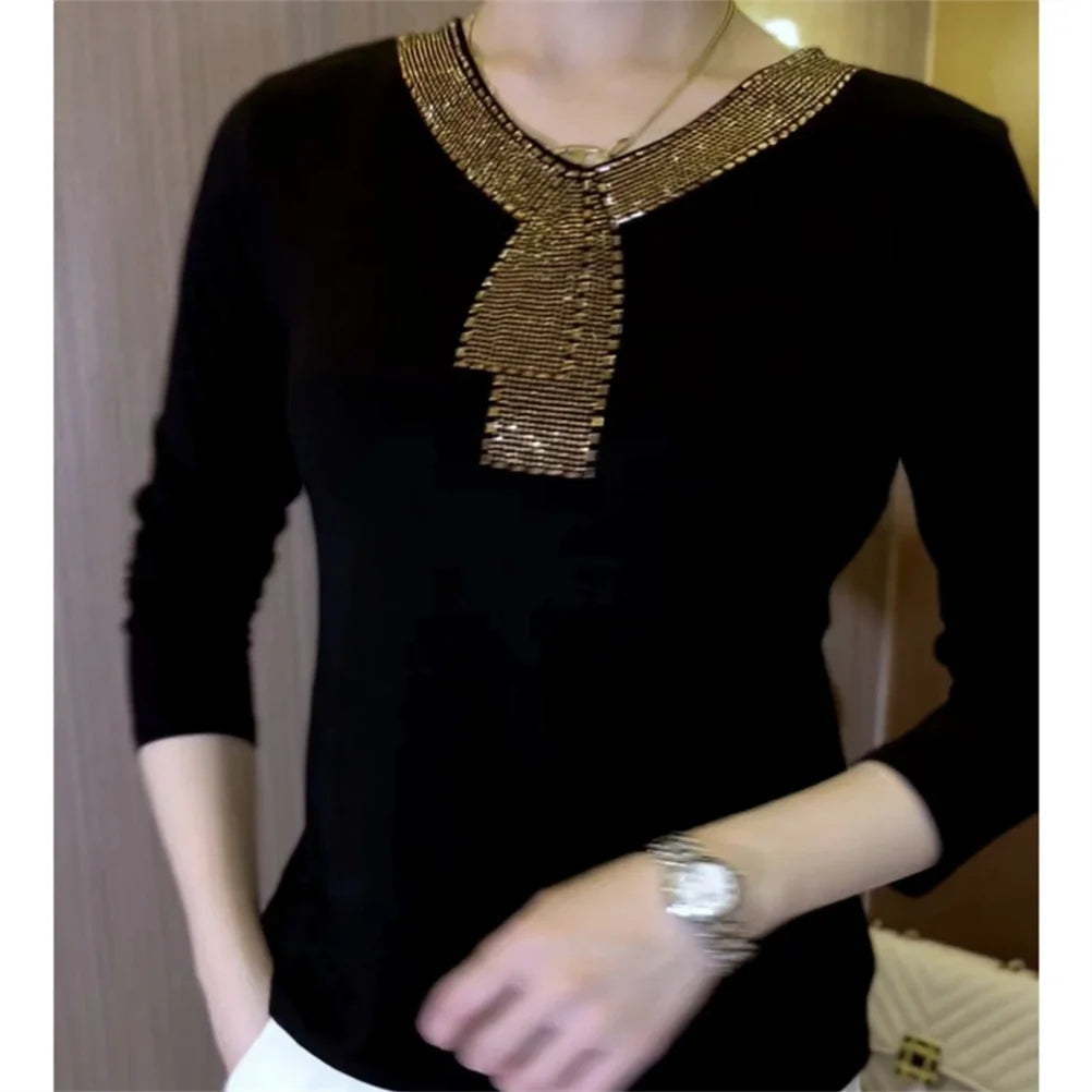 Velvet Luxe Rhinestone Long Sleeve Winter Top