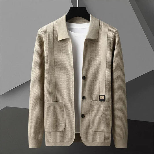 Men’s Textured Knit Cardigan with Polo Collar