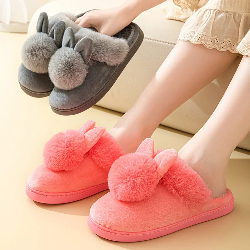 Plush Bunny Ear Slippers