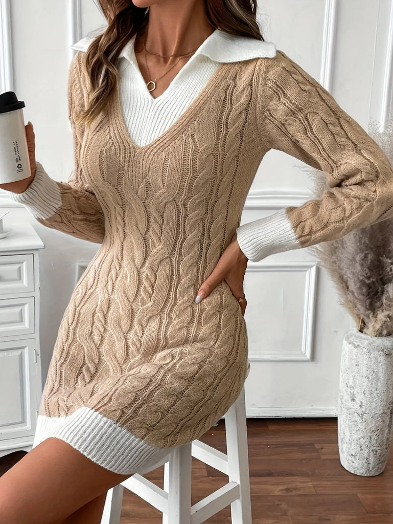 Women’s Contrast Cable Knit High-Neck Dress