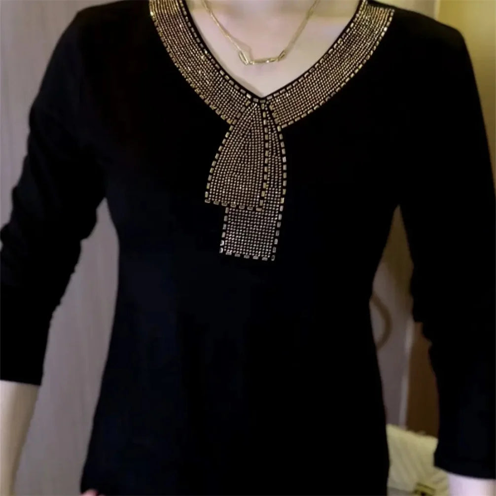 Velvet Luxe Rhinestone Long Sleeve Winter Top