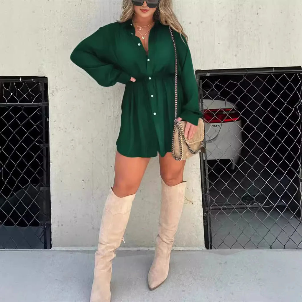Women's Solid Colour Long Sleeve Shirt Dress