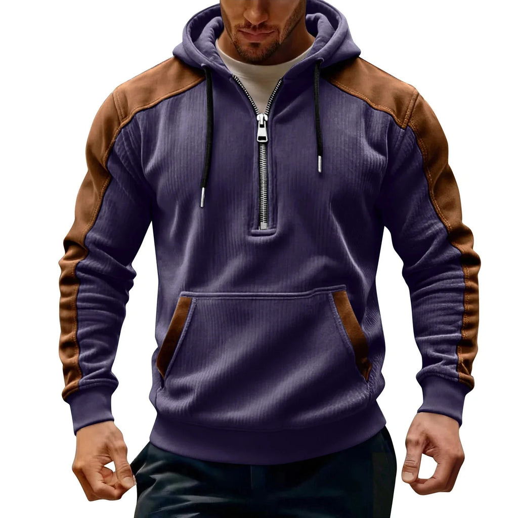 Men’s Half-Zip Contrast Panel Hooded Sweatshirt