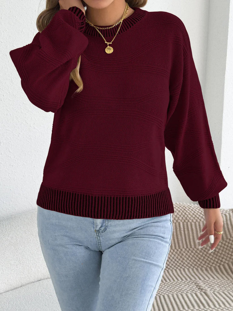 Women’s Contrast-Cuff Textured Knit Jumper