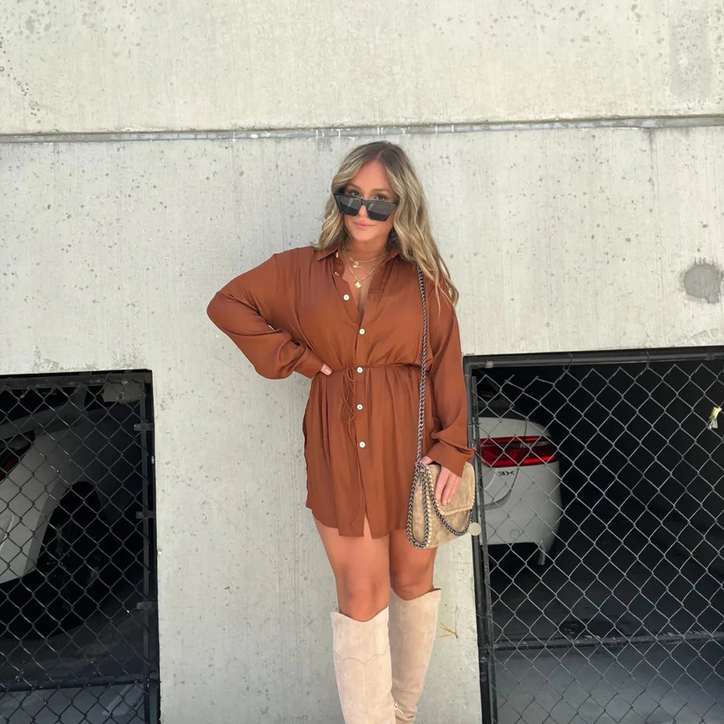 Women's Solid Colour Long Sleeve Shirt Dress