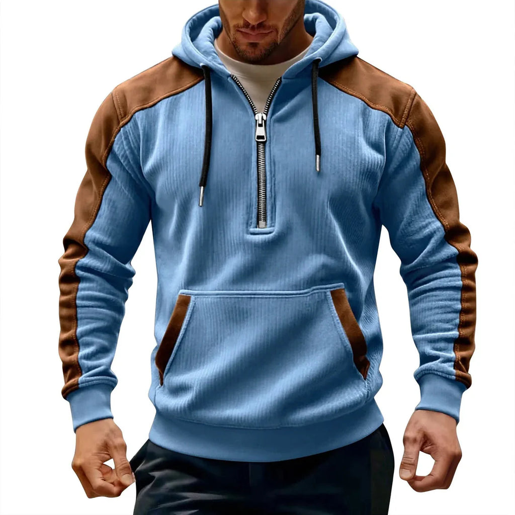 Men’s Half-Zip Contrast Panel Hooded Sweatshirt