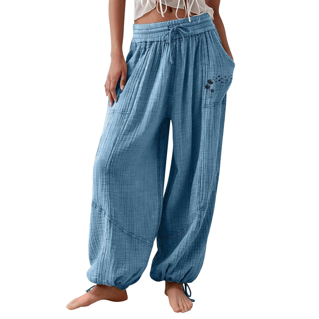 Women's Casual Elastic Wide Leg Pants with Pockets