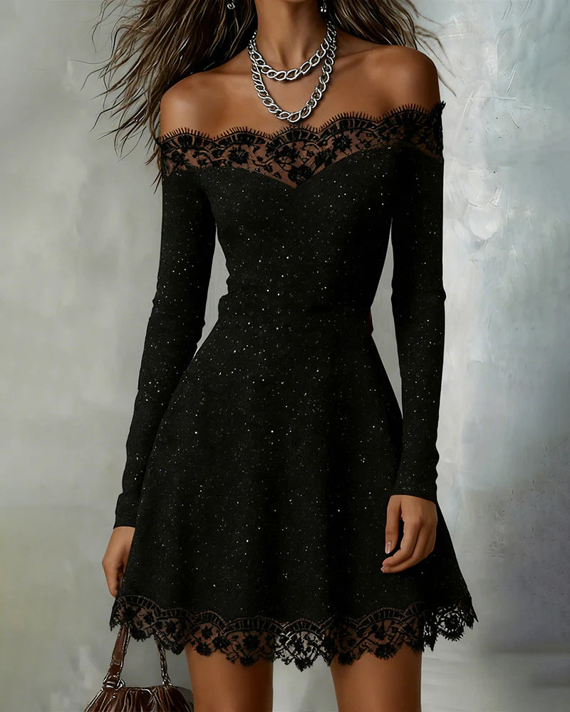 Women’s Sparkle Lace Off-Shoulder Mini Dress