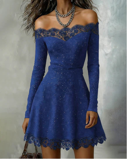 Women’s Sparkle Lace Off-Shoulder Mini Dress