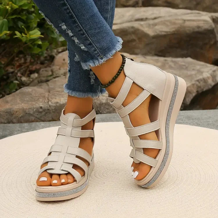 Rhinestone Decor Wedge Sandals