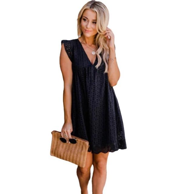 Lace Hollow Out V-Neck Ruffle Sleeve Sundress