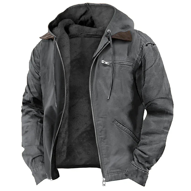Men’s Wind-Resistant Fleece-Lined Hooded Zip Jacket