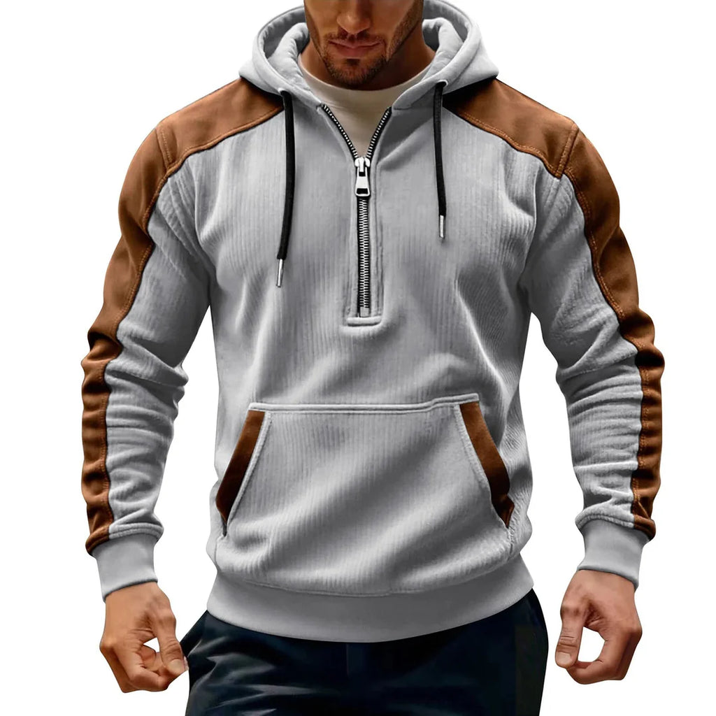 Men’s Half-Zip Contrast Panel Hooded Sweatshirt