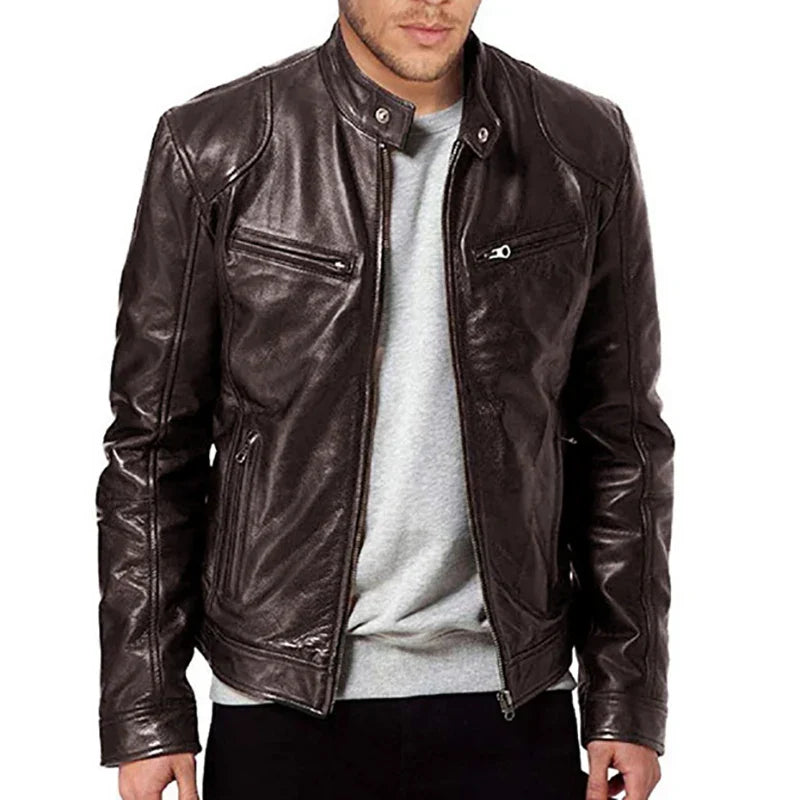 Men’s Premium Slim-Fit Leather Biker Jacket