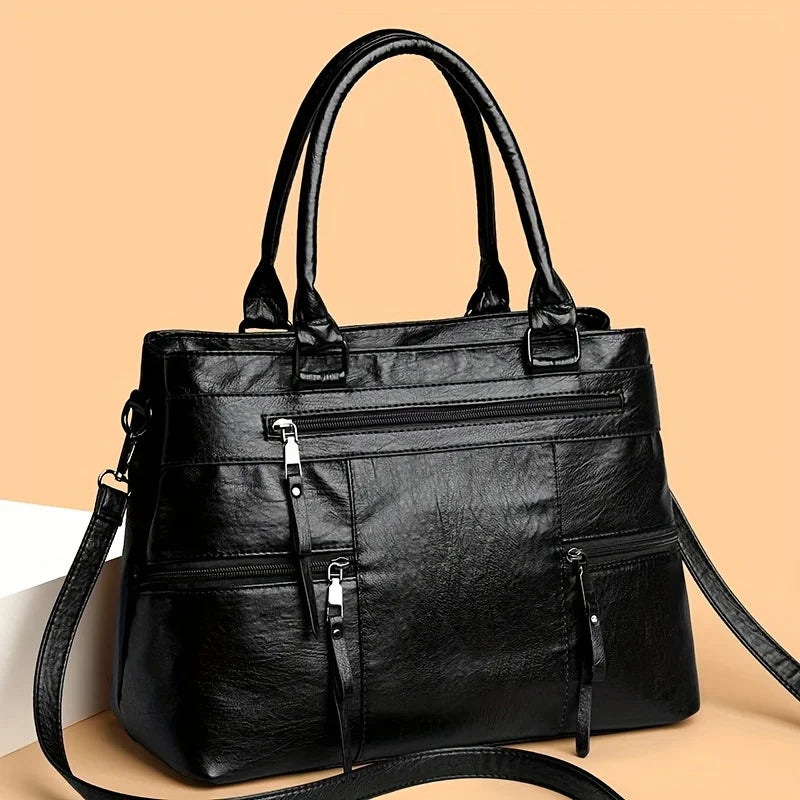 Women’s Organised Multi-Pocket Vegan Leather Tote Bag