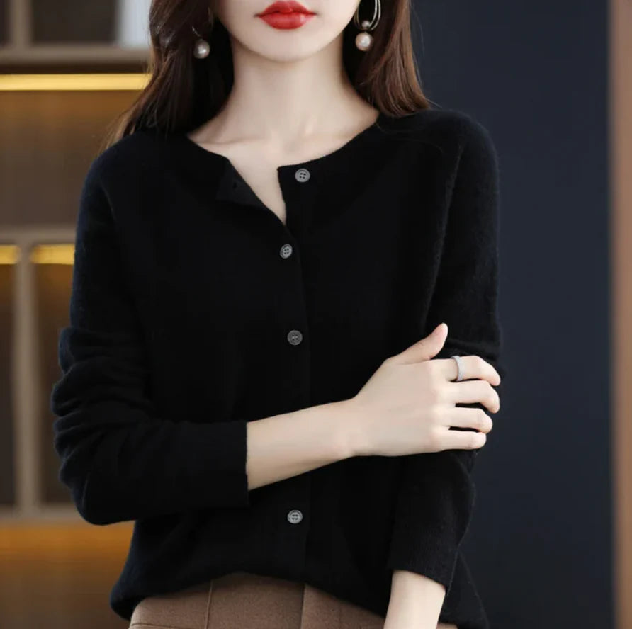 Women’s Premium Soft Wool Button-Up Layered Knitwear Sweater