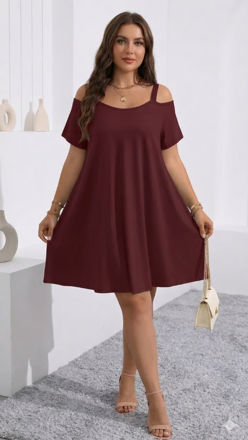 Cold Shoulder Swing Dress for Women