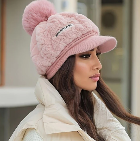 Women’s Plush Pom-Pom Earflap Baseball Cap