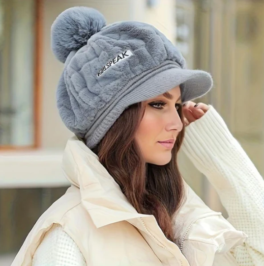 Women’s Plush Pom-Pom Earflap Baseball Cap